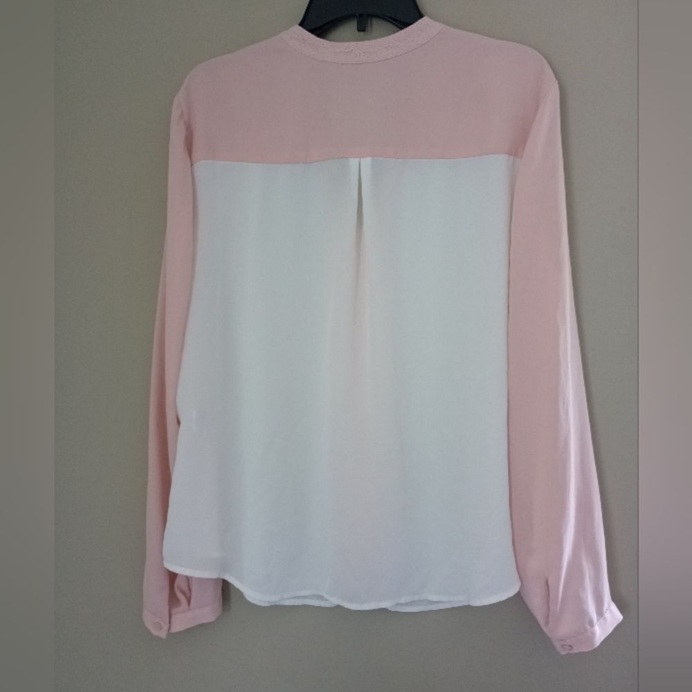 41 Hawthorn Pink White Long Sleeve Blouse Lace Trim Size XL - Picture 3 of 8